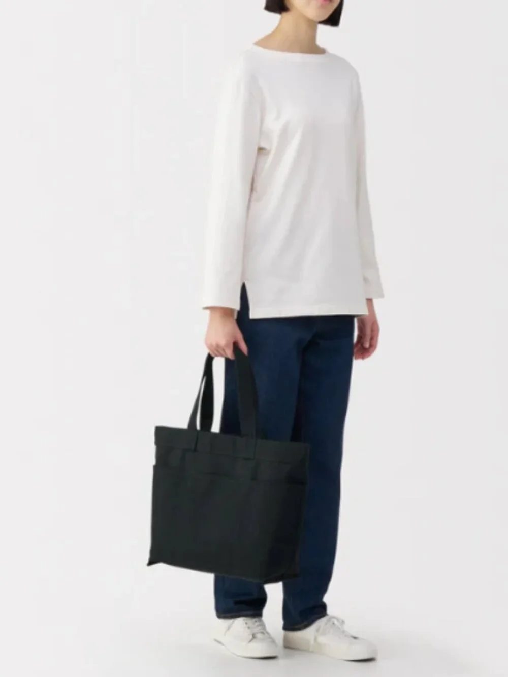 MUJI Black Canvas Wide Tote Bag